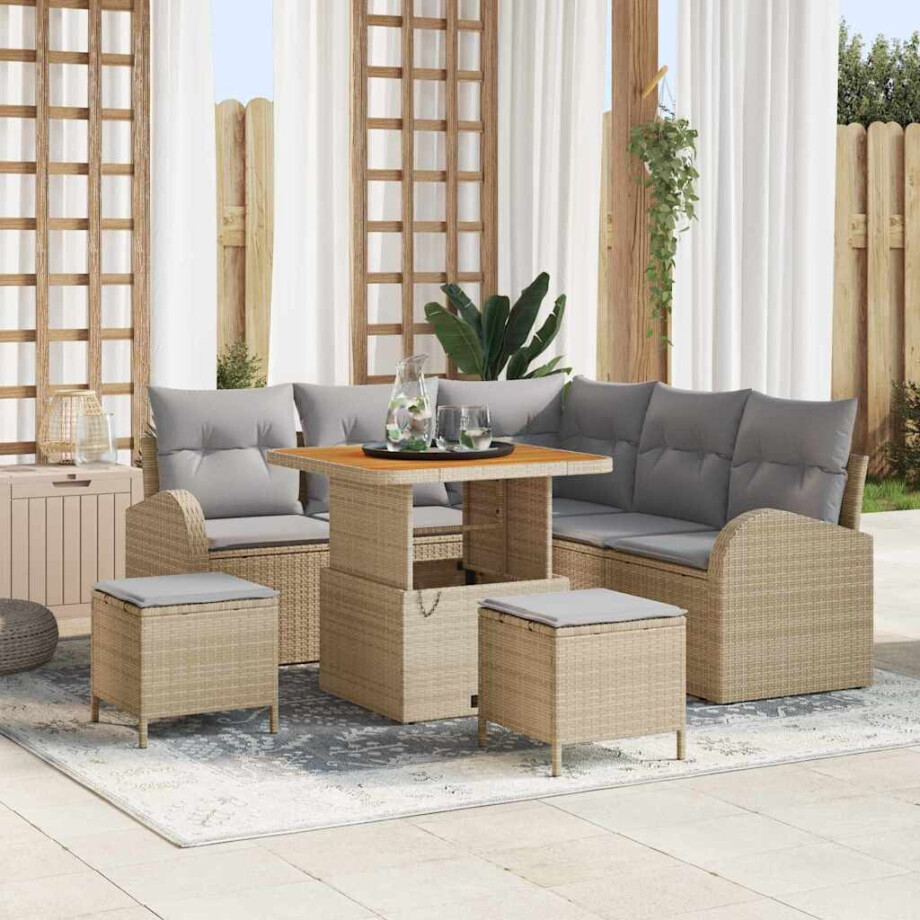 vidaXL Tuin Sofa Set met kussen 8 pcs Beige Poly riet afbeelding 1