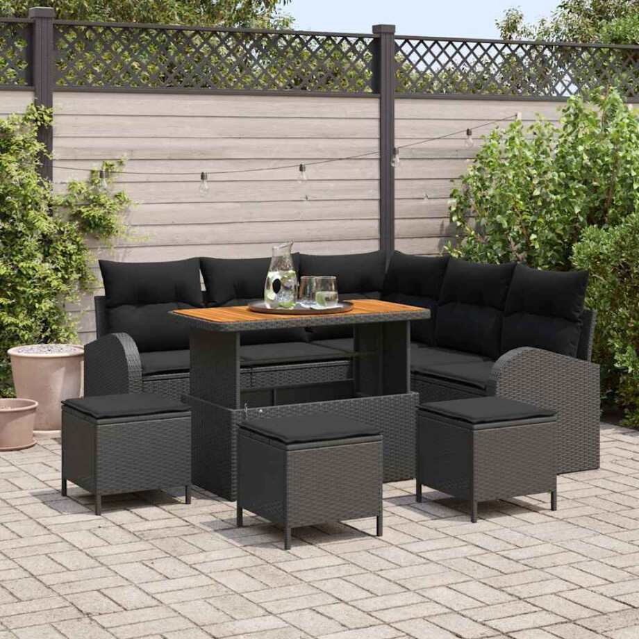 vidaXL Tuin Sofa Set met kussen 9 pcs Zwart Poly riet afbeelding 1