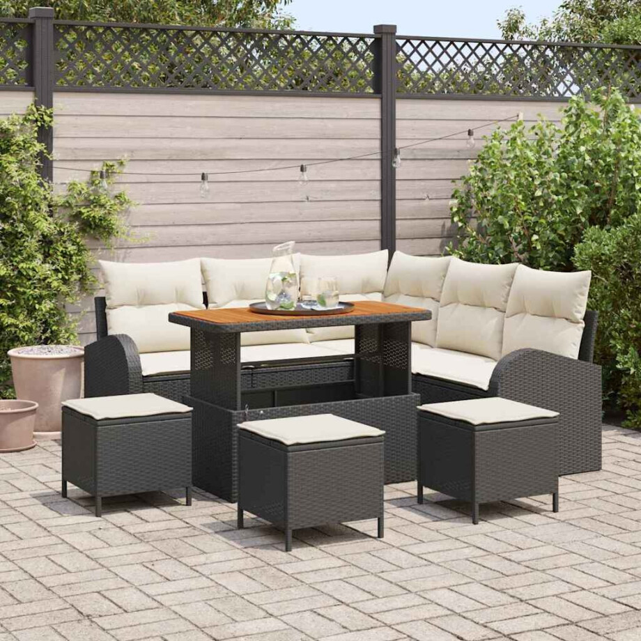 vidaXL Tuin Sofa Set met kussen 9 pcs Zwart Poly riet afbeelding 1