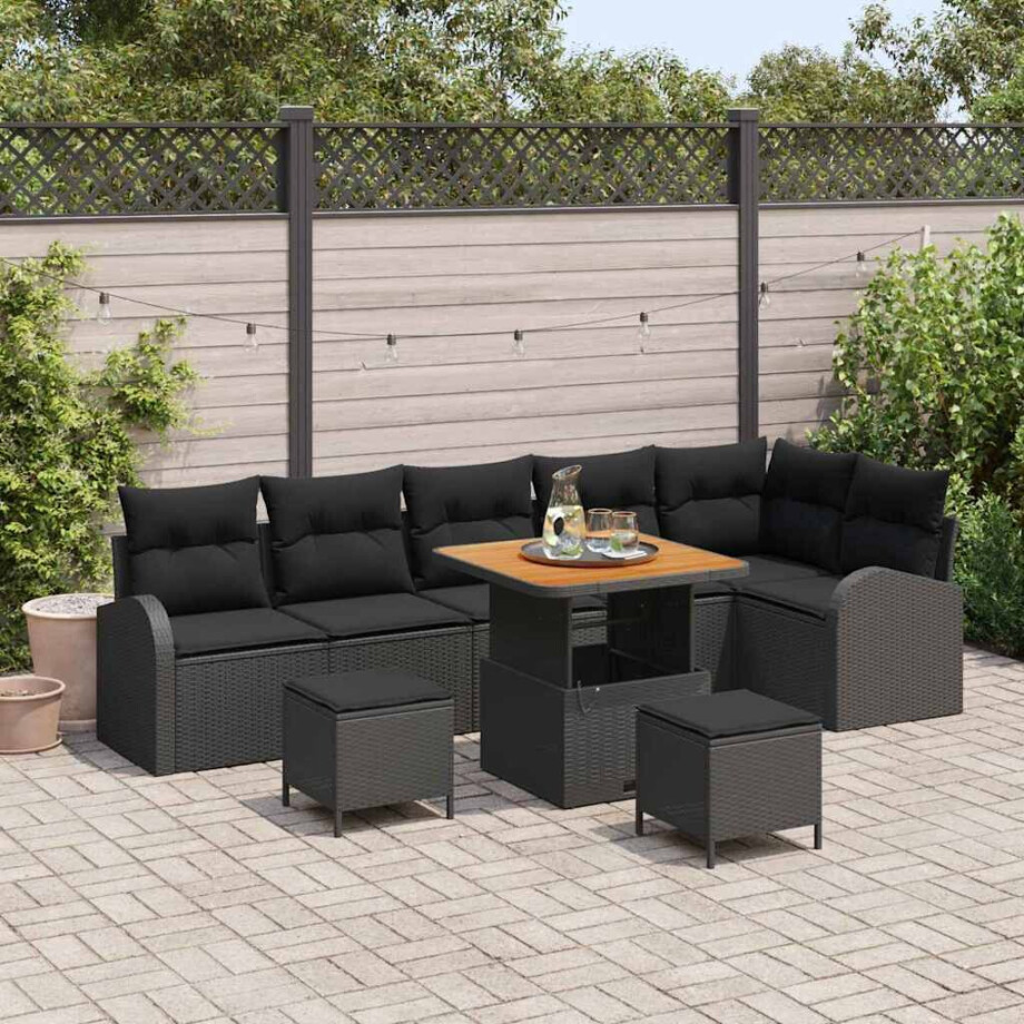 vidaXL Tuin Sofa Set met kussen 9 pcs Zwart Poly riet afbeelding 1