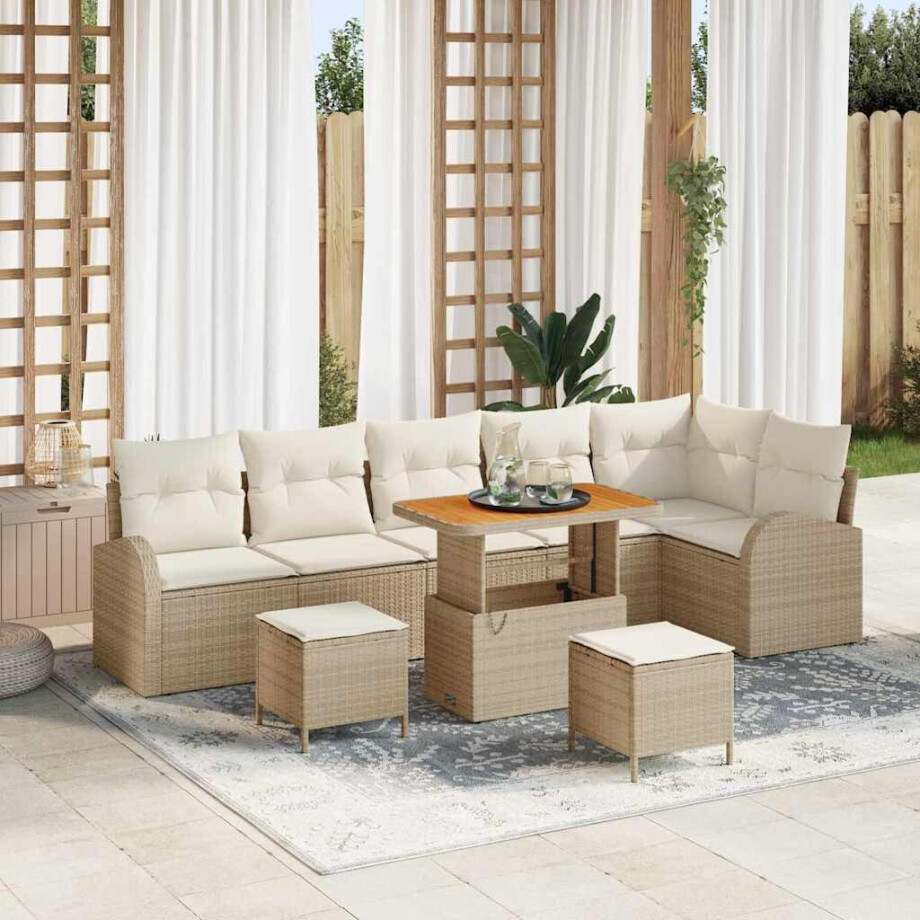 vidaXL Tuin Sofa Set met kussen 9 pcs Beige Poly riet afbeelding 1
