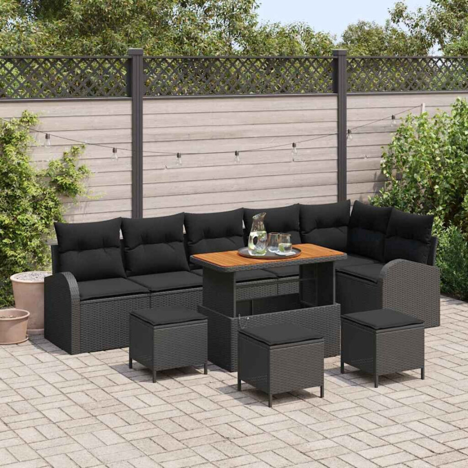 vidaXL Tuin Sofa Set met kussen 10 pcs Zwart Poly riet afbeelding 1