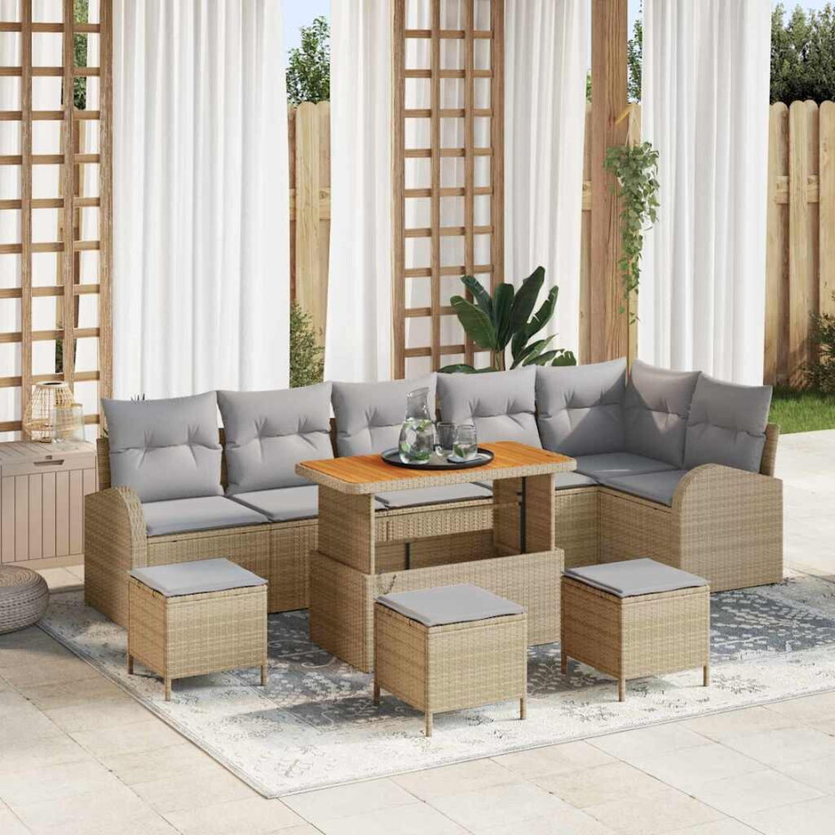 vidaXL Tuin Sofa Set met kussen 10 pcs Beige Poly riet afbeelding 1