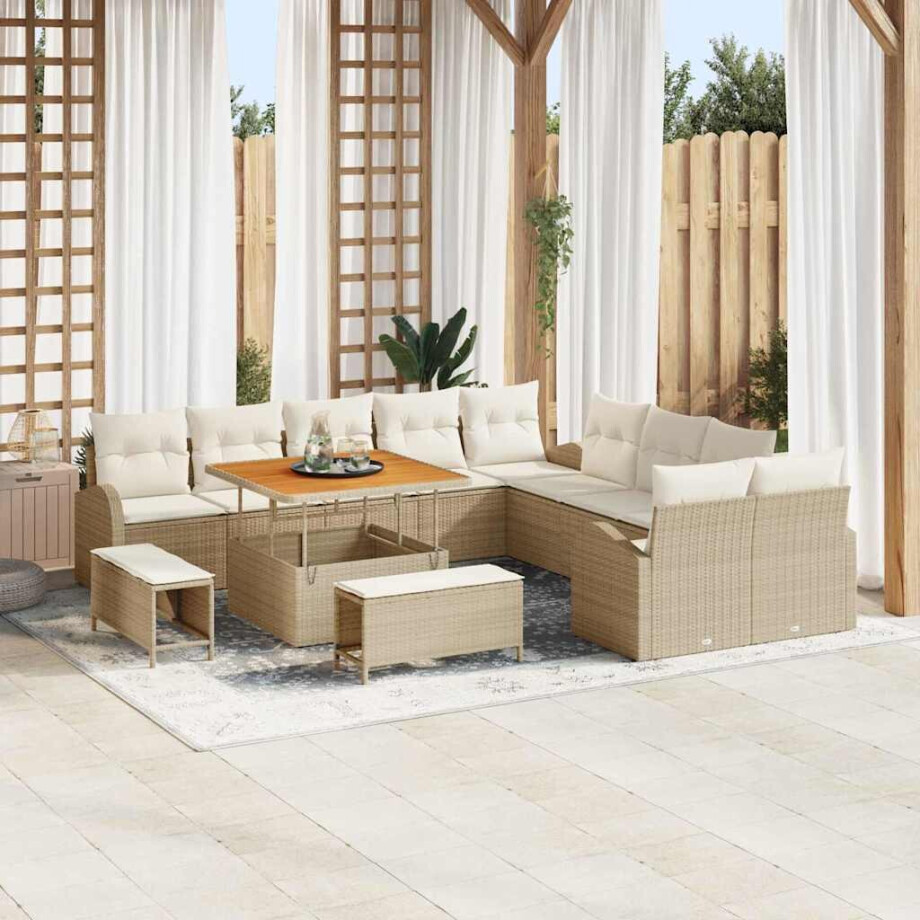 vidaXL Tuin Sofa Set met kussen 13 pcs Beige Poly riet afbeelding 1