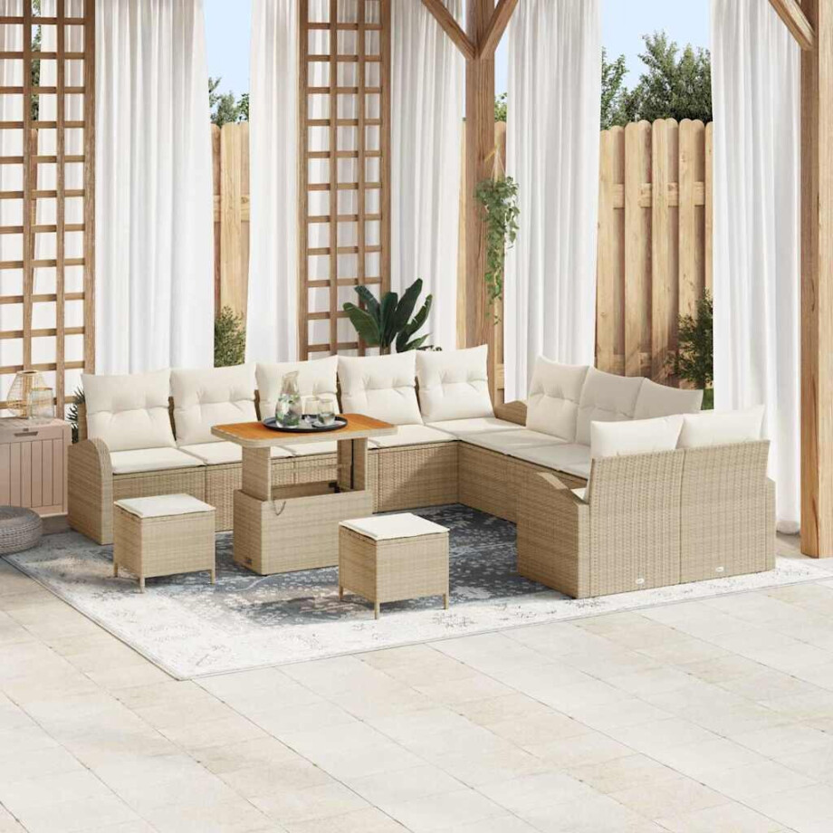 vidaXL Tuin Sofa Set met kussen 13 pcs Beige Poly riet afbeelding 1