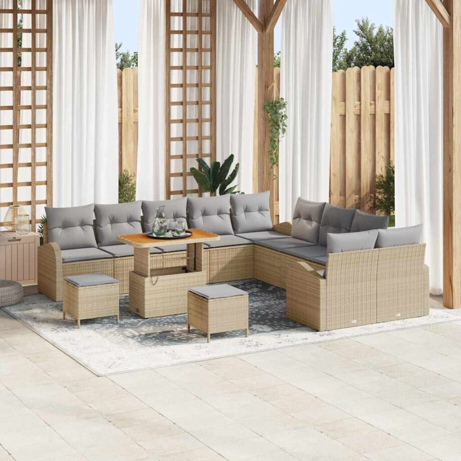 vidaXL Tuin Sofa Set met kussen 13 pcs Beige Poly riet afbeelding 1
