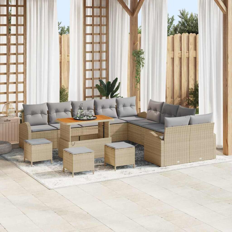vidaXL Tuin Sofa Set met kussen 14 pcs Beige Poly riet afbeelding 1