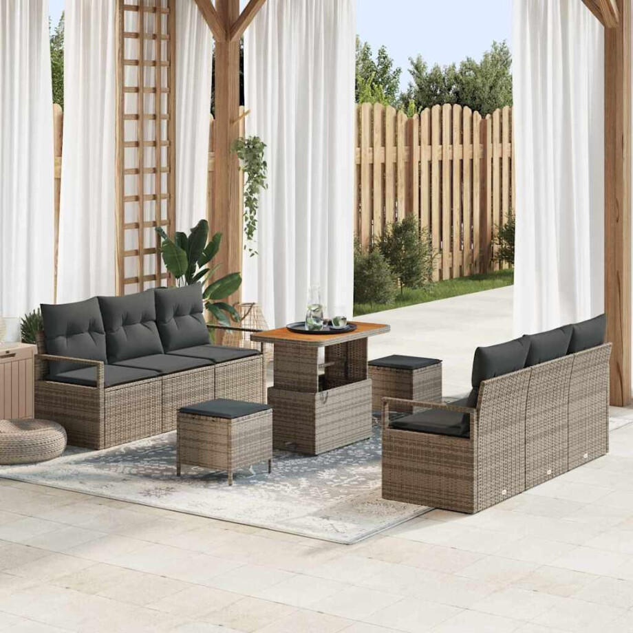 vidaXL Tuin Sofa Set met kussen 9 pcs Grijs Poly riet afbeelding 1