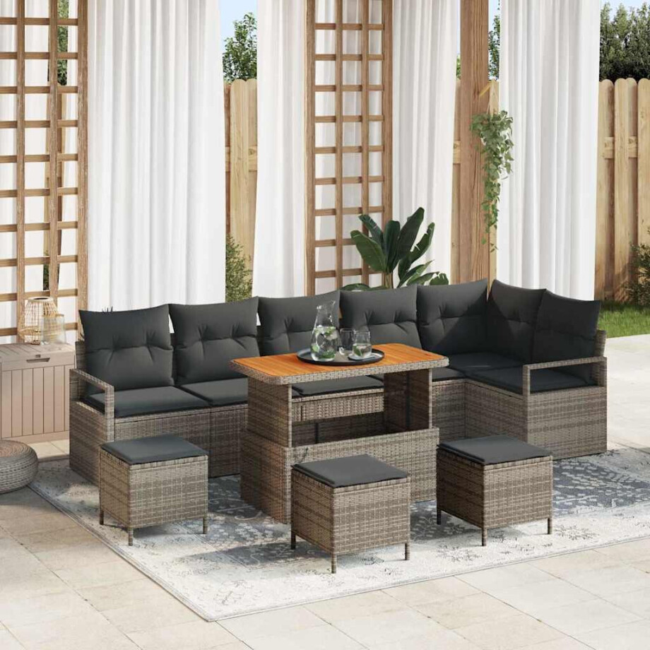 vidaXL Tuin Sofa Set met kussen 10 pcs Grijs Poly riet afbeelding 1