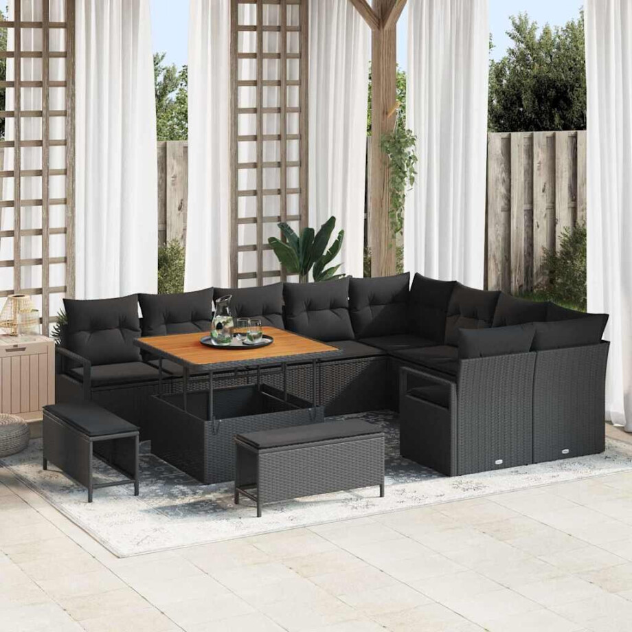 vidaXL Tuin Sofa Set met kussen 12 pcs Zwart Poly riet afbeelding 1