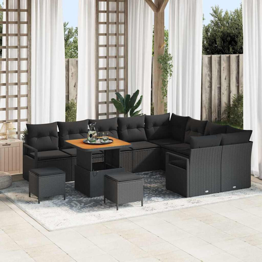 vidaXL Tuin Sofa Set met kussen 12 pcs Zwart Poly riet afbeelding 1