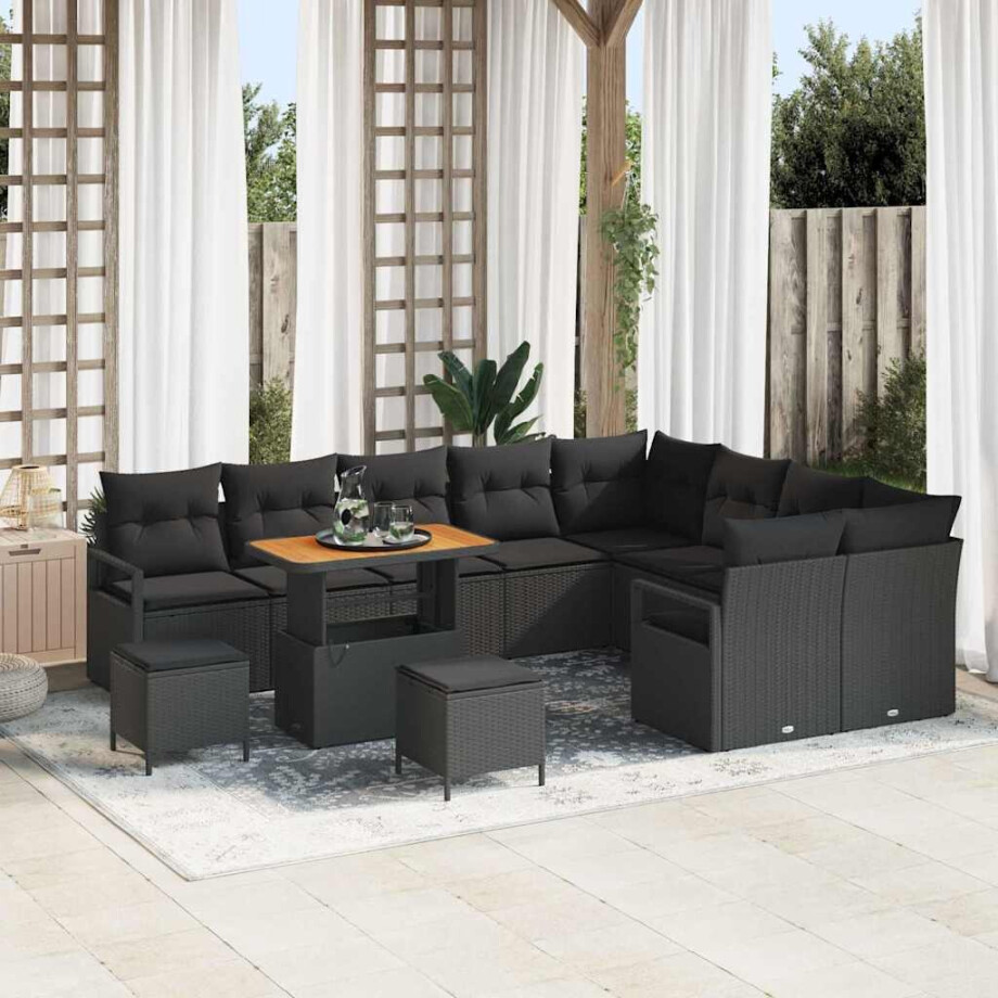 vidaXL Tuin Sofa Set met kussen 12 pcs Zwart Poly riet afbeelding 1