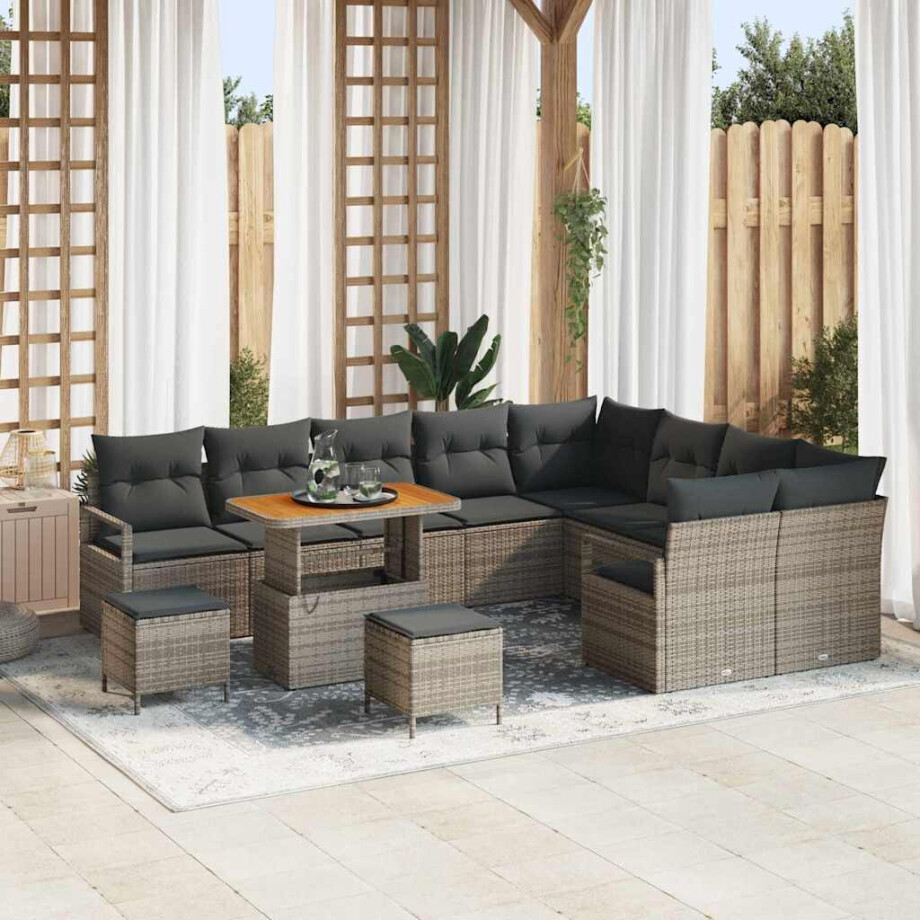 vidaXL Tuin Sofa Set met kussen 12 pcs Grijs Poly riet afbeelding 1
