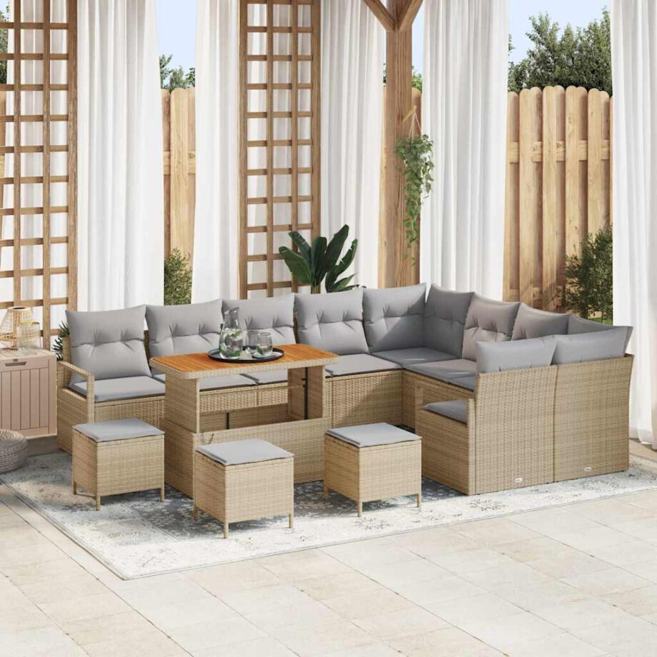 vidaXL Tuin Sofa Set met kussen 13 pcs Beige Poly riet afbeelding 1