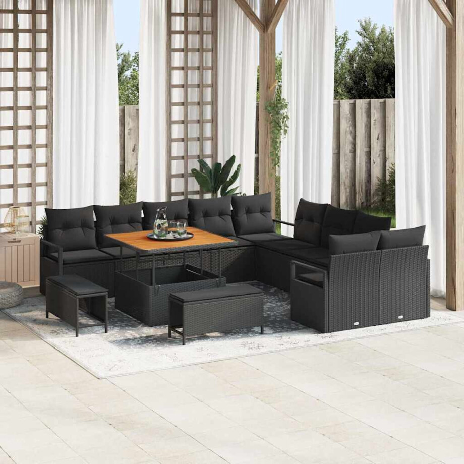 vidaXL Tuin Sofa Set met kussen 13 pcs Zwart Poly riet afbeelding 1