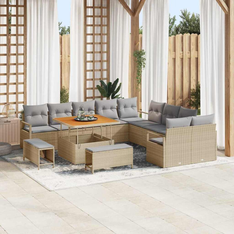 vidaXL Tuin Sofa Set met kussen 13 pcs Beige Poly riet afbeelding 1