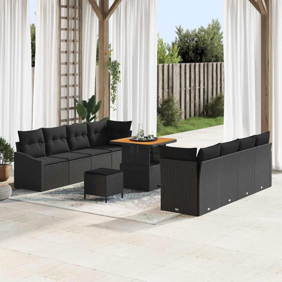 vidaXL Tuin Sofa Set met kussen 11 pcs Zwart Poly riet afbeelding 1