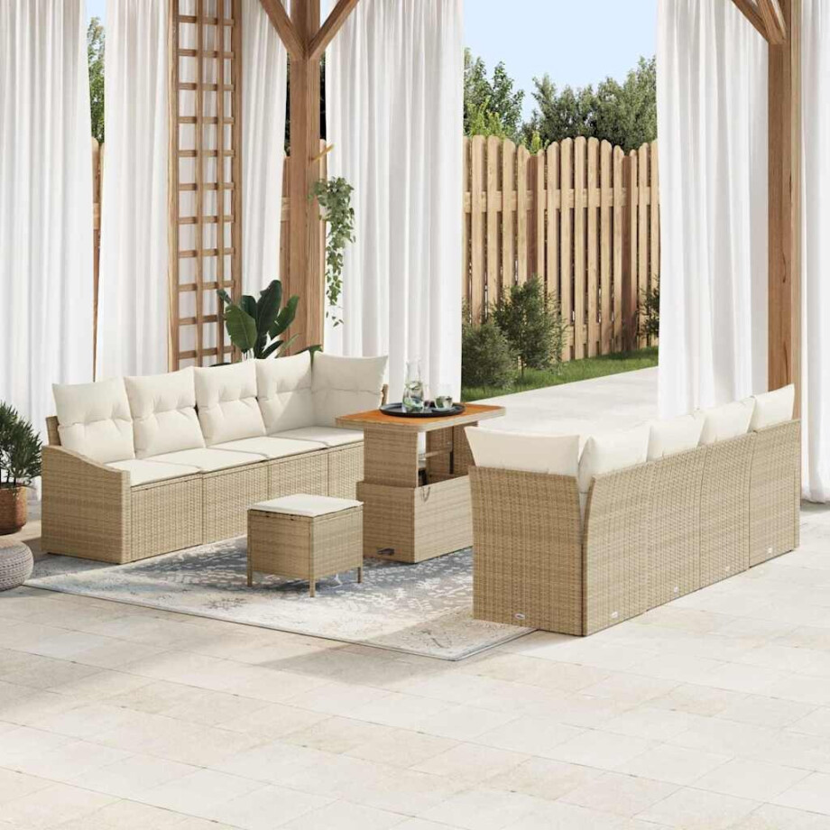 vidaXL Tuin Sofa Set met kussen 11 pcs Beige Poly riet afbeelding 1