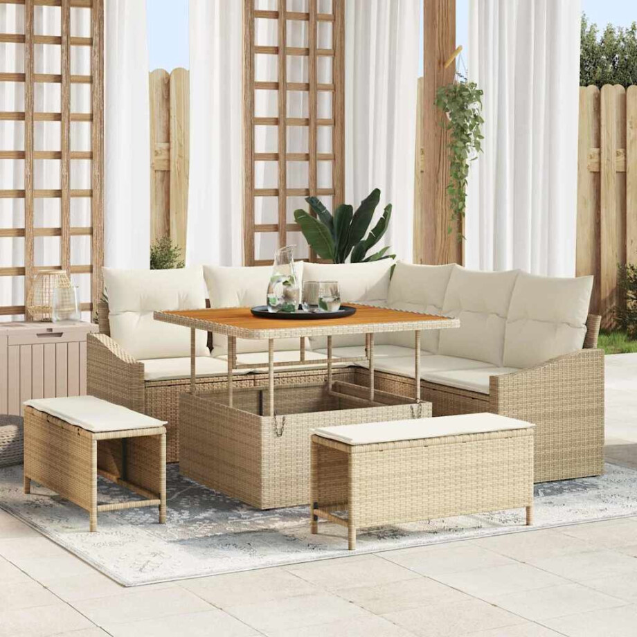 vidaXL Tuin Sofa Set met kussen 8 pcs Beige Poly riet afbeelding 1