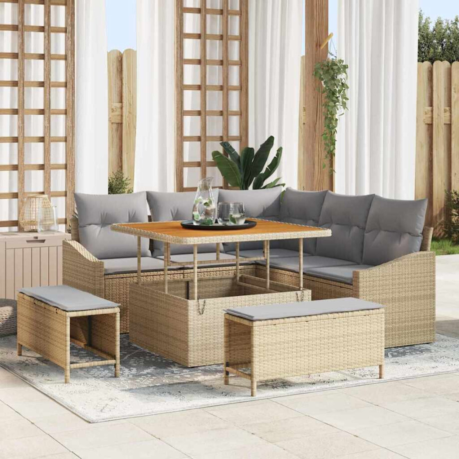 vidaXL Tuin Sofa Set met kussen 8 pcs Beige Poly riet afbeelding 1