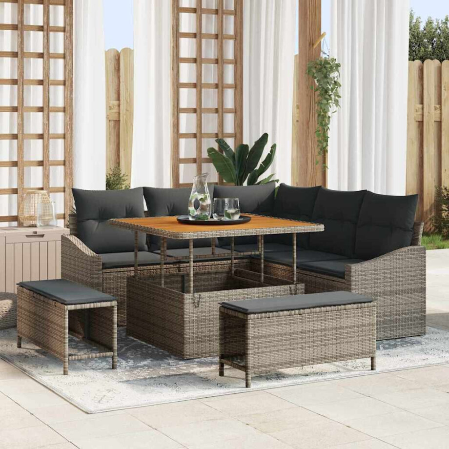 vidaXL Tuin Sofa Set met kussen 8 pcs Grijs Poly riet afbeelding 1