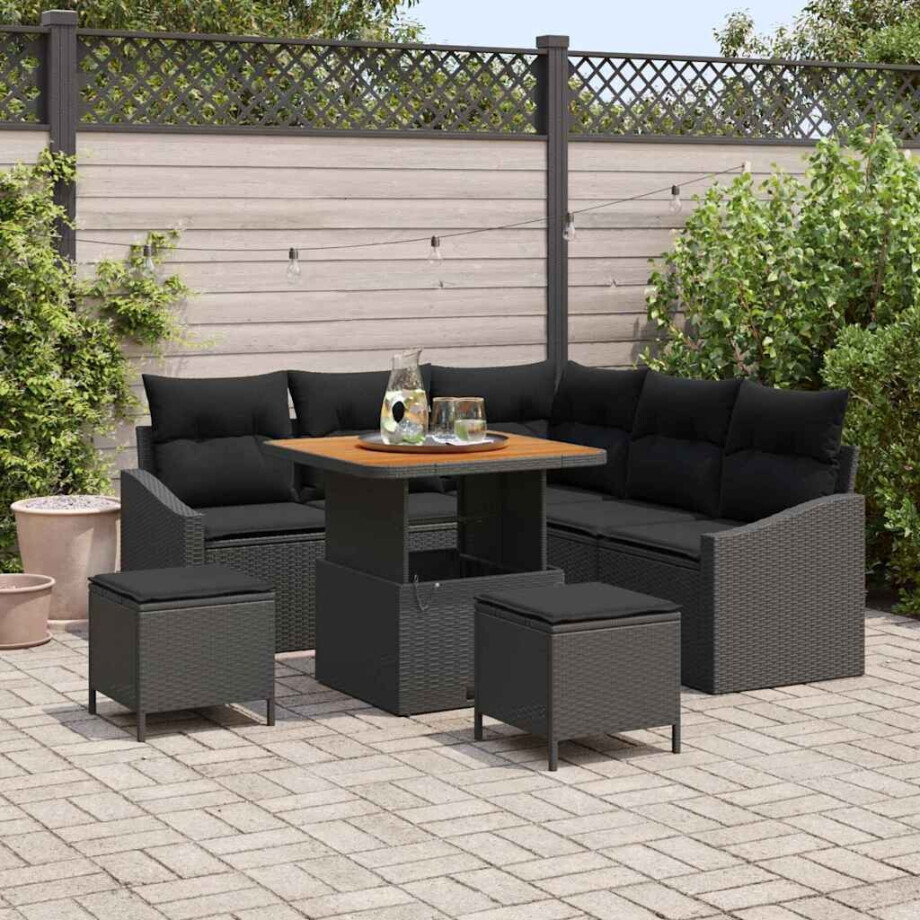 vidaXL Tuin Sofa Set met kussen 8 pcs Zwart Poly riet afbeelding 1