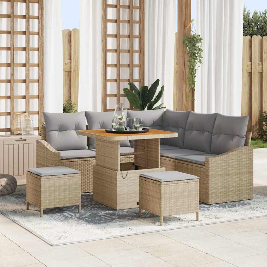 vidaXL Tuin Sofa Set met kussen 8 pcs Beige Poly riet afbeelding 1