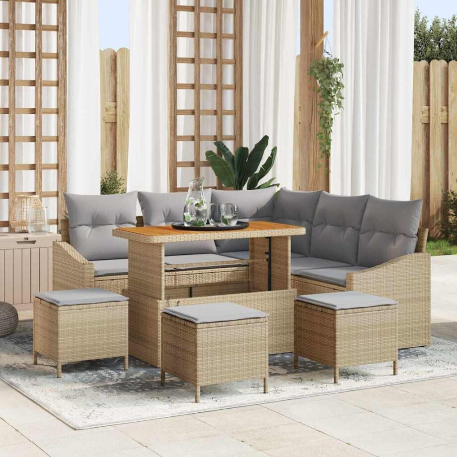 vidaXL Tuin Sofa Set met kussen 9 pcs Beige Poly riet afbeelding 1