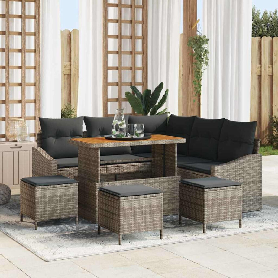 vidaXL Tuin Sofa Set met kussen 9 pcs Grijs Poly riet vidaXL Tuin Sofa Set met kussen 9 pcs Grijs Poly riet afbeelding 1