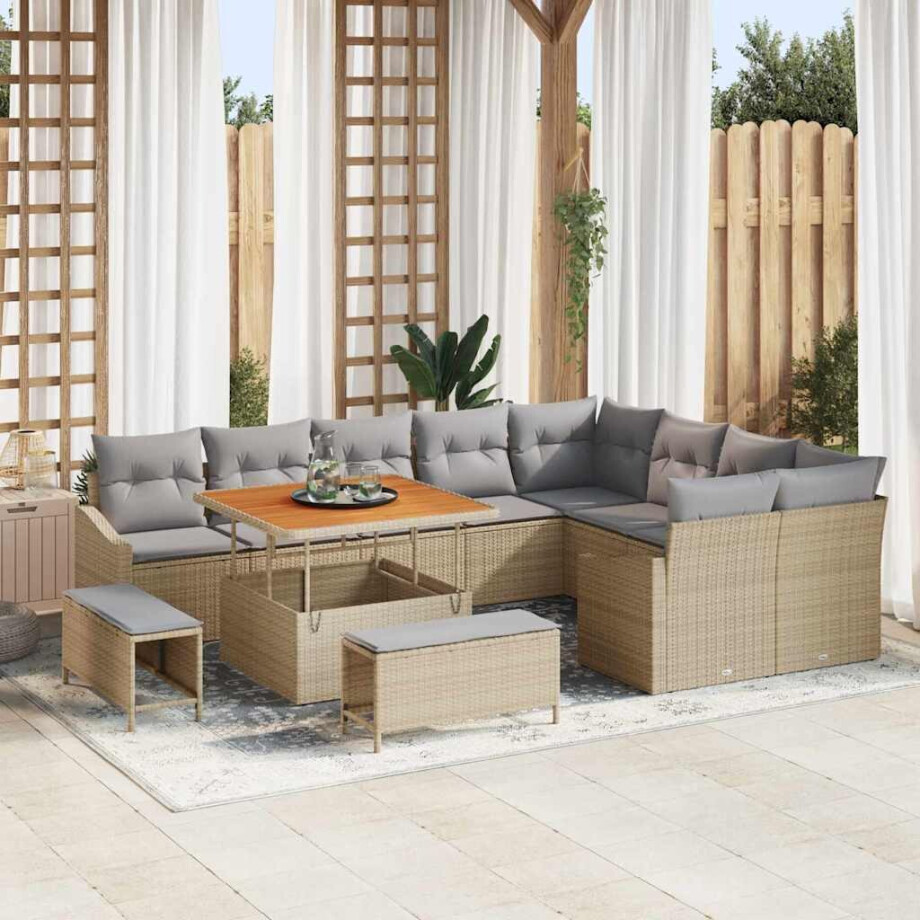 vidaXL Tuin Sofa Set met kussen 12 pcs Beige Poly riet afbeelding 1