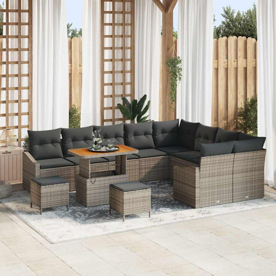 vidaXL Tuin Sofa Set met kussen 12 pcs Grijs Poly riet afbeelding 1