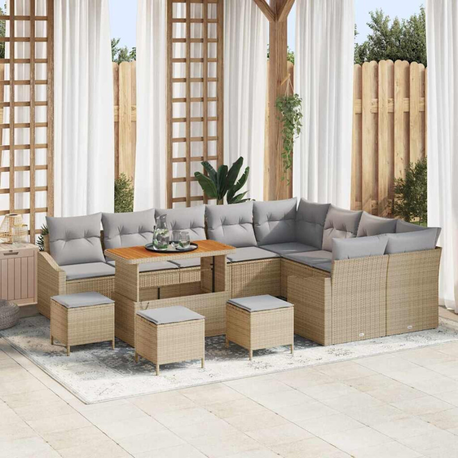 vidaXL Tuin Sofa Set met kussen 13 pcs Beige Poly riet afbeelding 1