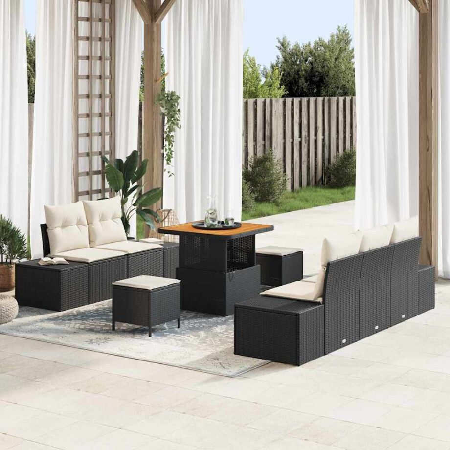 vidaXL Tuin Sofa Set met kussen 8 pcs Zwart Poly riet afbeelding 1
