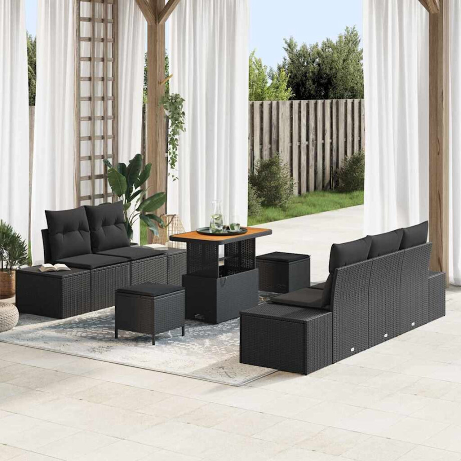 vidaXL Tuin Sofa Set met kussen 8 pcs Zwart Poly riet afbeelding 1