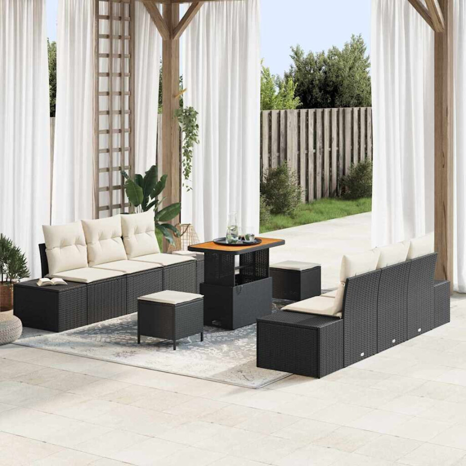 vidaXL Tuin Sofa Set met kussen 9 pcs Zwart Poly riet afbeelding 1