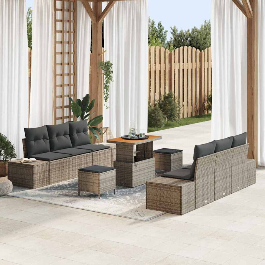 vidaXL Tuin Sofa Set met kussen 9 pcs Grijs Poly riet vidaXL Tuin Sofa Set met kussen 9 pcs Grijs Poly riet afbeelding 1