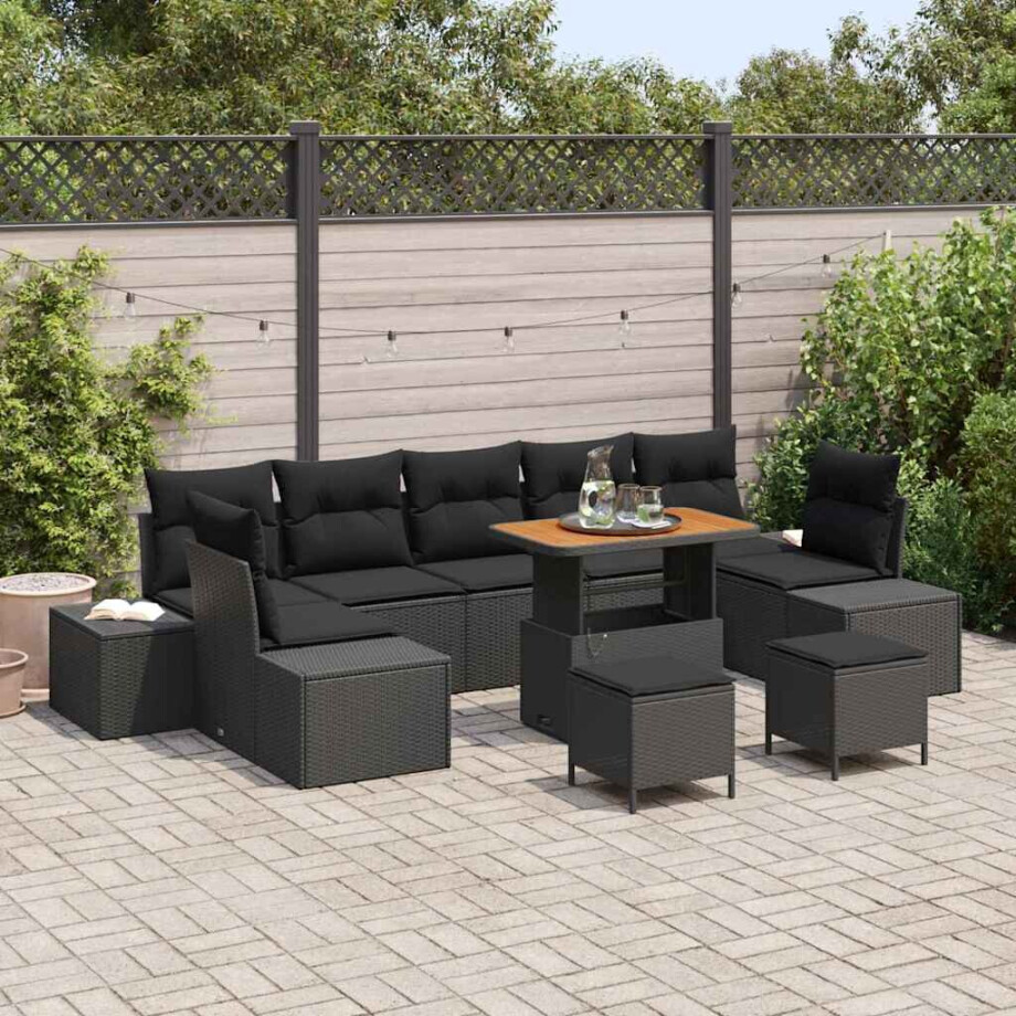 vidaXL Tuin Sofa Set met kussen 10 pcs Zwart Poly riet afbeelding 1