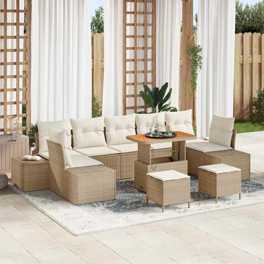 vidaXL Tuin Sofa Set met kussen 10 pcs Beige Poly riet afbeelding 1