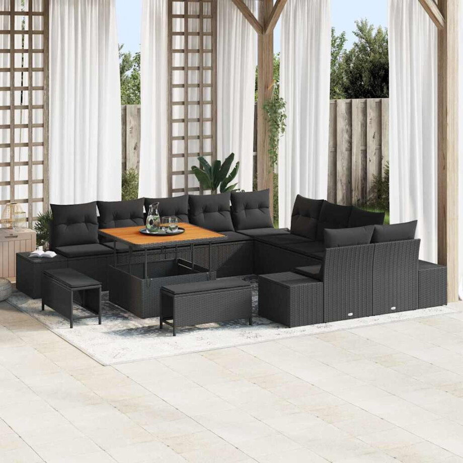 vidaXL Tuin Sofa Set met kussen 13 pcs Zwart Poly riet afbeelding 1