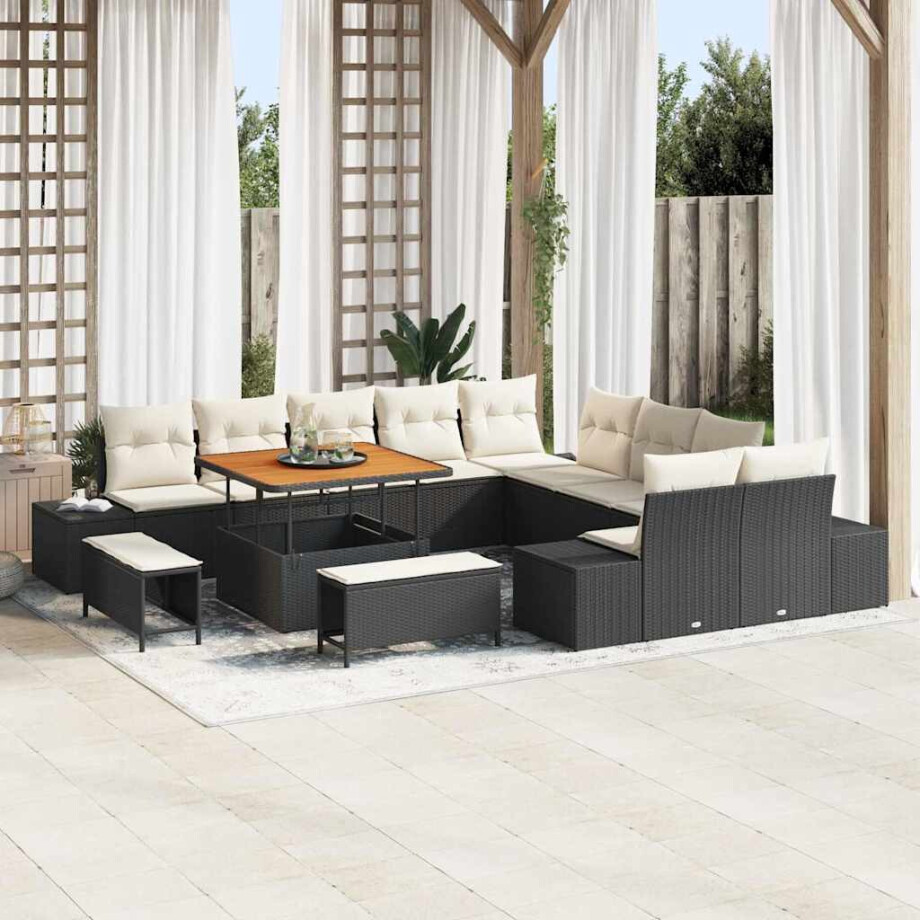 vidaXL Tuin Sofa Set met kussen 13 pcs Zwart Poly riet afbeelding 1