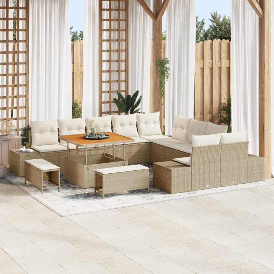 vidaXL Tuin Sofa Set met kussen 13 pcs Beige Poly riet afbeelding 1