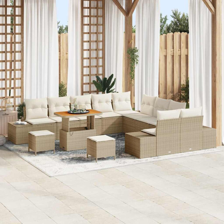 vidaXL Tuin Sofa Set met kussen 13 pcs Beige Poly riet afbeelding 1