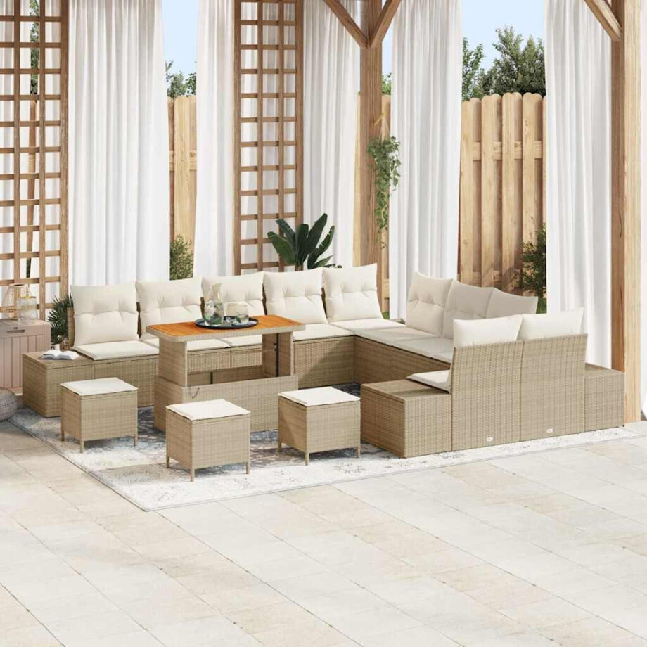vidaXL Tuin Sofa Set met kussen 14 pcs Beige Poly riet afbeelding 1