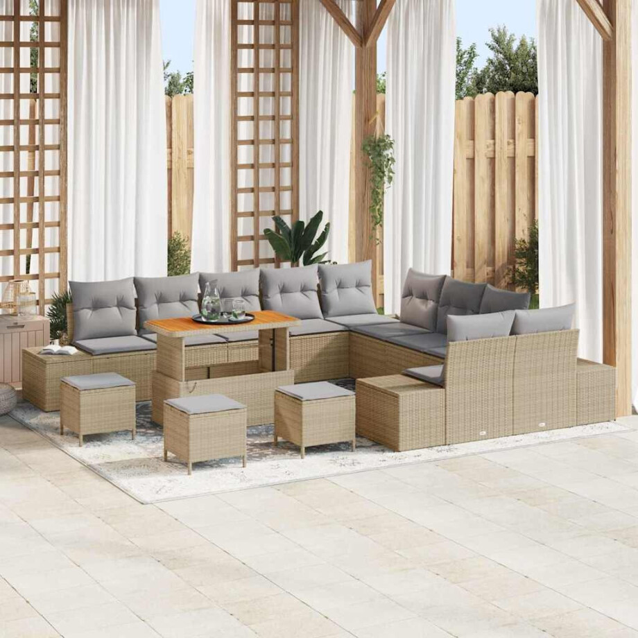 vidaXL Tuin Sofa Set met kussen 14 pcs Beige Poly riet afbeelding 1