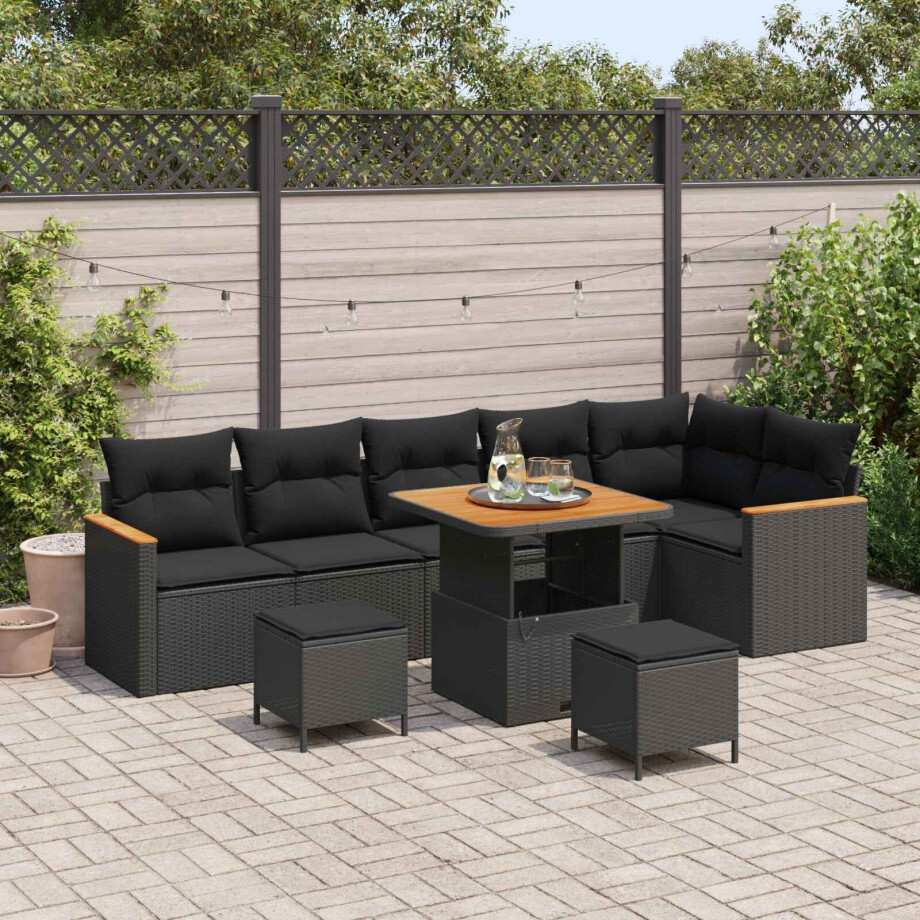 vidaXL Tuin Sofa Set met kussen 9 pcs Zwart Poly riet afbeelding 1