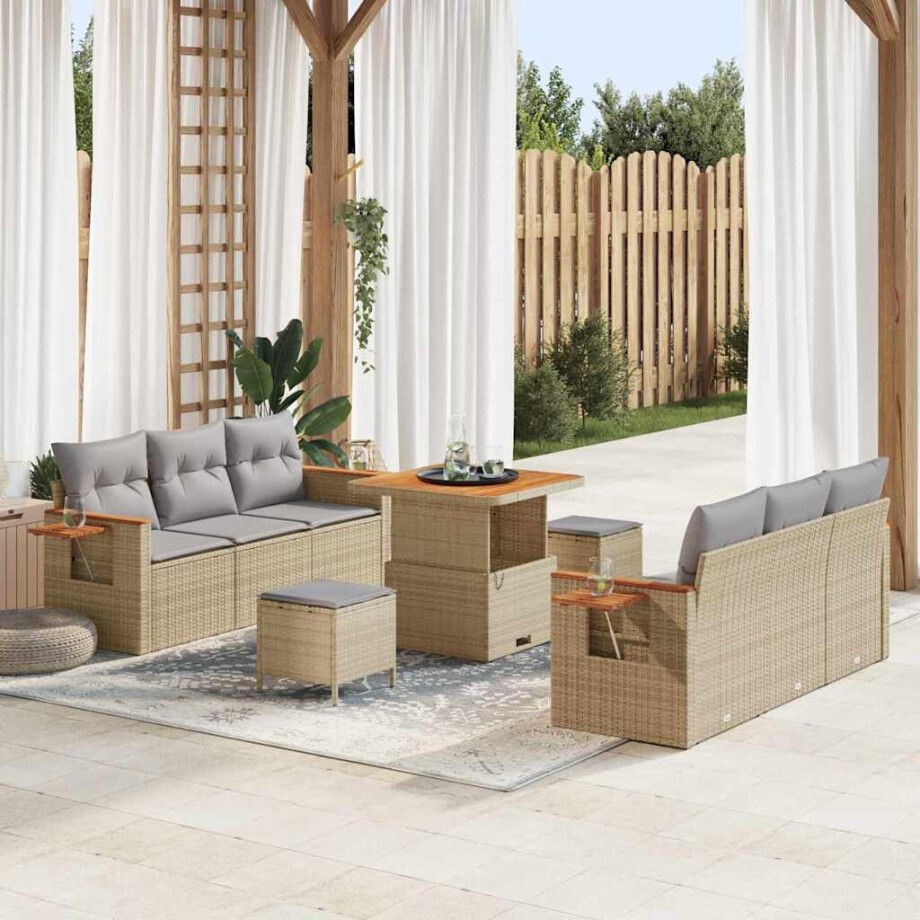 vidaXL Tuin Sofa Set met kussen 9 pcs beige en lichtgrijs vidaXL Tuin Sofa Set met kussen 9 pcs beige en lichtgrijs afbeelding 1