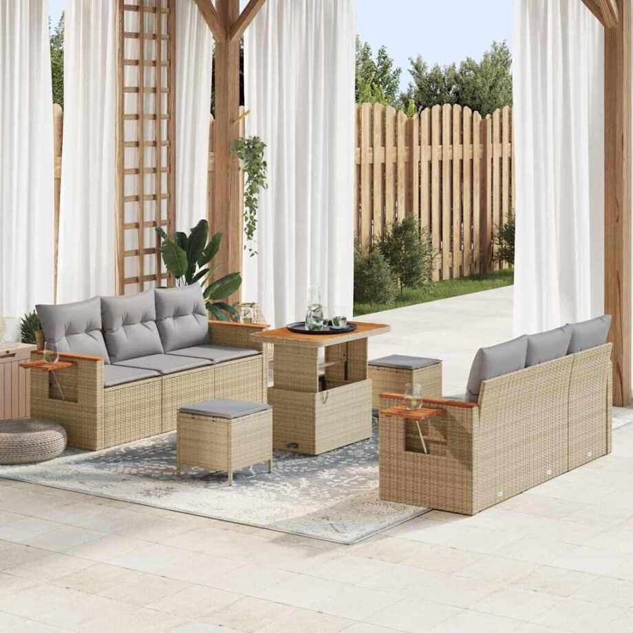 vidaXL Tuin Sofa Set met kussen 9 pcs beige en lichtgrijs afbeelding 1