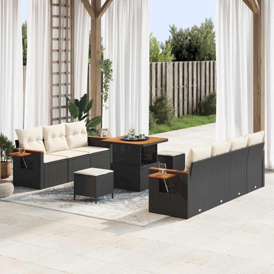 vidaXL Tuin Sofa Set met kussen 10 pcs Zwart en crème afbeelding 1