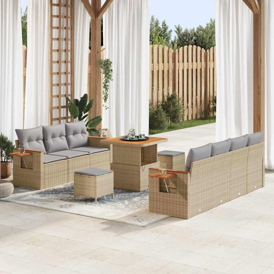 vidaXL Tuin Sofa Set met kussen 10 pcs beige en lichtgrijs afbeelding 1
