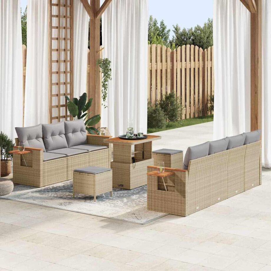 vidaXL Tuin Sofa Set met kussen 10 pcs beige en lichtgrijs afbeelding 1